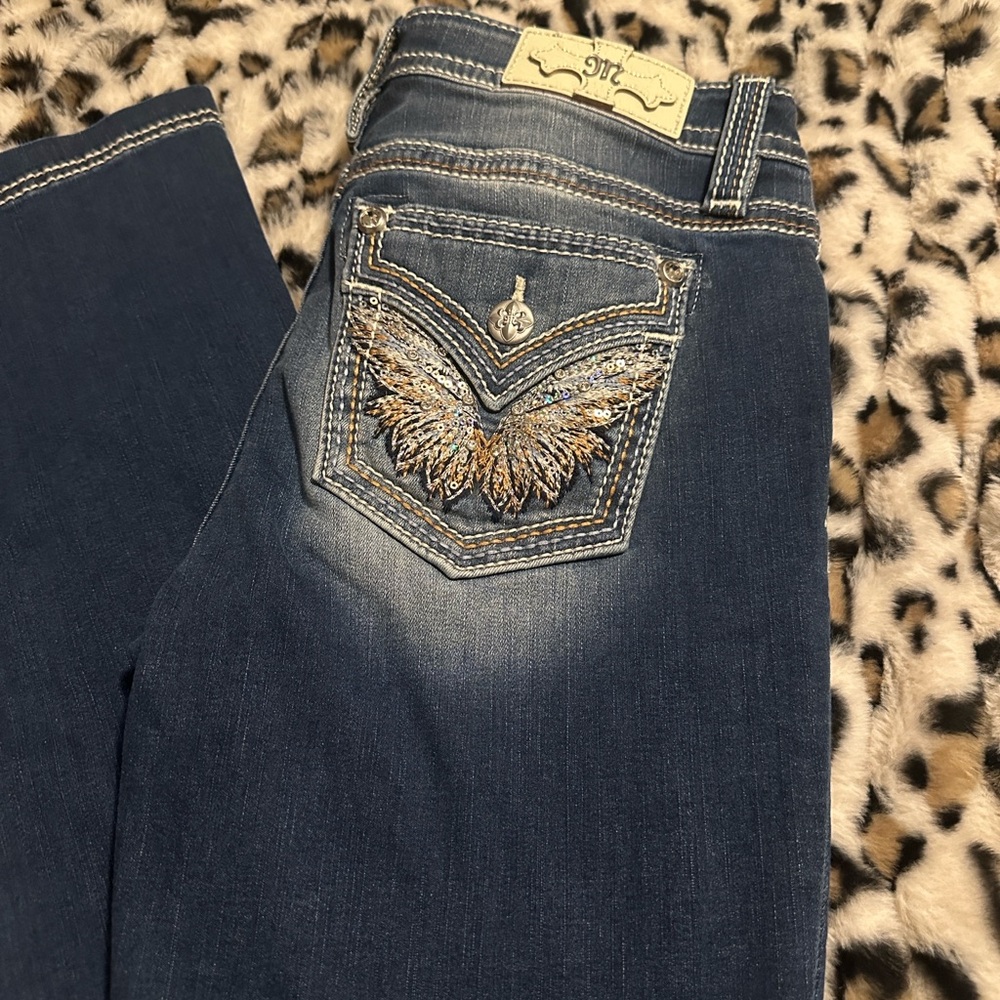 Miss Me Blue Boot Cut Jeans with Embellished Wings